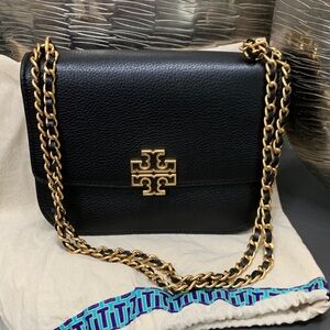 Tory Burch Black Leather Crossbody with Gold Chain